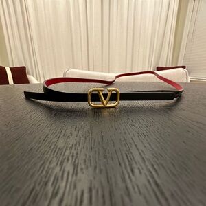 Valentino Black and Red Belt with Gold Buckle